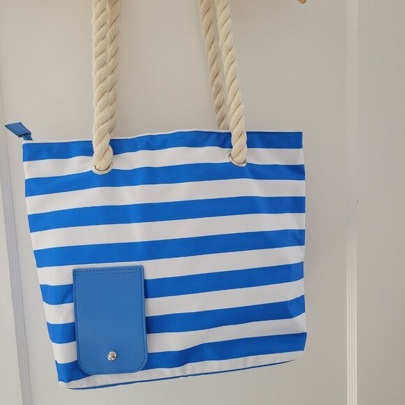 Wine Beach bag blue/white stripe - Picture 1 of 5